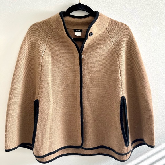 J Crew Merino Wool Poncho Tan and Black - Picture 4 of 9